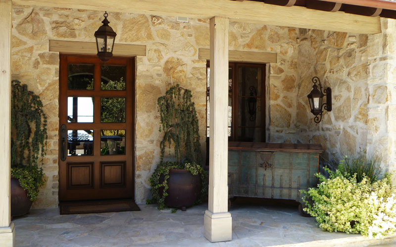 Residential front porch entrance: outdoor fixtures